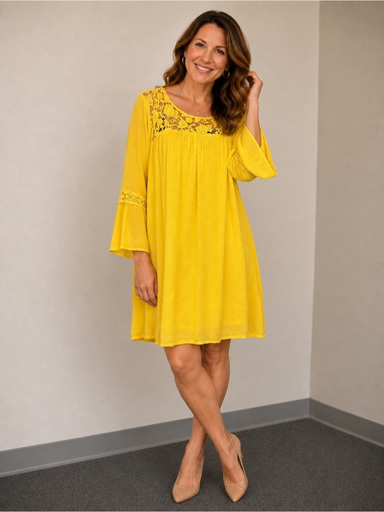 torrid Tops - Torrid Yellow Lace Yoke Boho Tunic Dress Bell Sleeve Plus Size 2 2X Floral